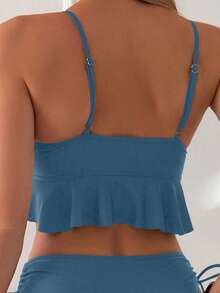 Swim Basics Women's Solid Color Swimwear Set For Vacation & Beach - Dusty Blue - View 5
