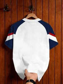 Aesthetic Post Men's Vintage Football Jersey America Bloke Core Round Neck T-Shirt,Red White And Blue Independence Day Streetwear Summer Vacation Slogan Print Top, Soccer - Multicolor - View 5