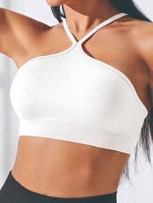 Velisys Velisys Ribbed Knit Crop Sports Cami Top Fitted Shirt Workout Cami Top - White - View 6