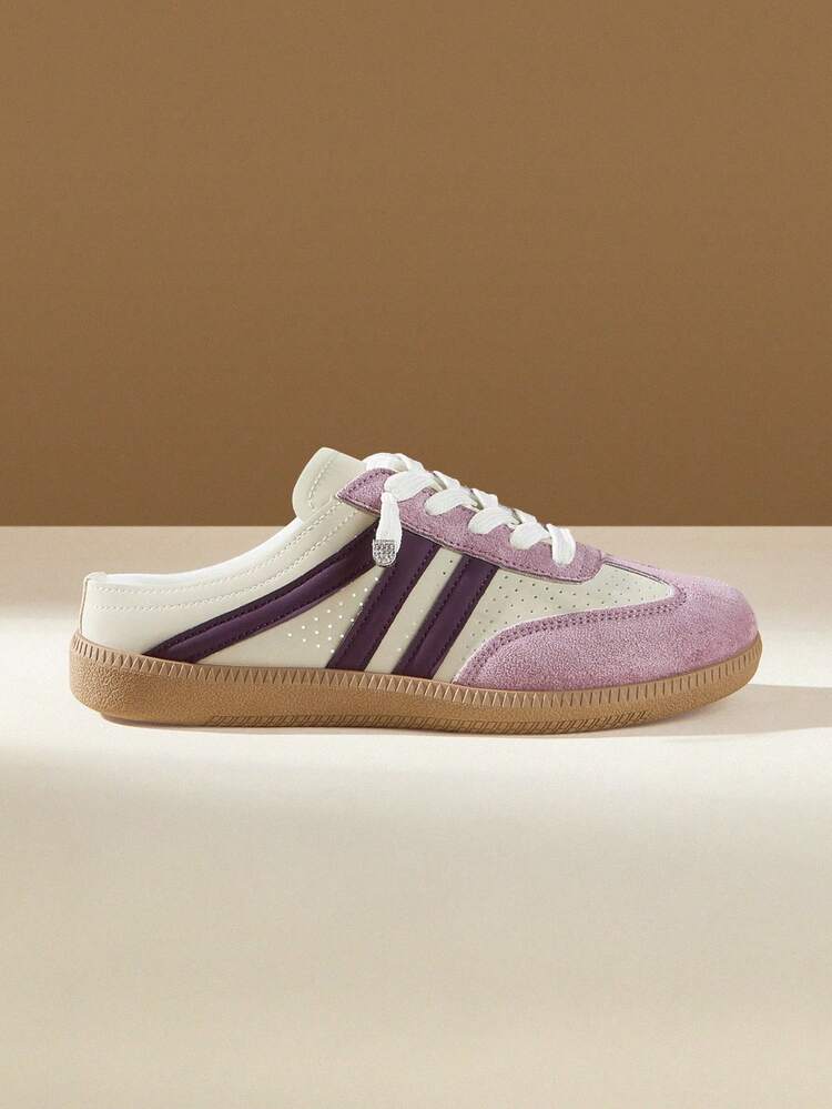 CUCCOO EASI Retro Moral Training Girl, Pink And Purple Matte Leather Canvas, Round Toe Flat Heel, Non-Slip Beef Tendon Sole, Commuter Driving Lazy Shoes