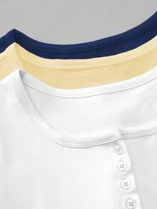 Franclia 3pcs Women's Solid Color Pleated Casual Versatile Daily Short Sleeve T-Shirts - Multicolor - View 7