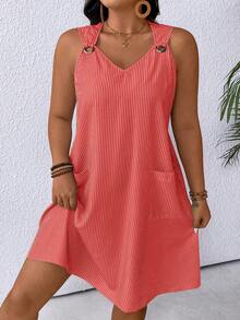 EMERY ROSE 大码女士条纹休闲派对旅行连衣裙 - 玫紅色 - 查看 1