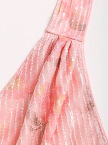 Sweetra Women's New Fashion Versatile Sequin Embroidered Halter Neck Short Sleeve Mini Dress - Pink - View 7