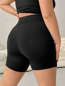 SHEIN EZwear 2件套加大码女士针织休闲黑色短裤，夏季 - 黑色 - 查看 2