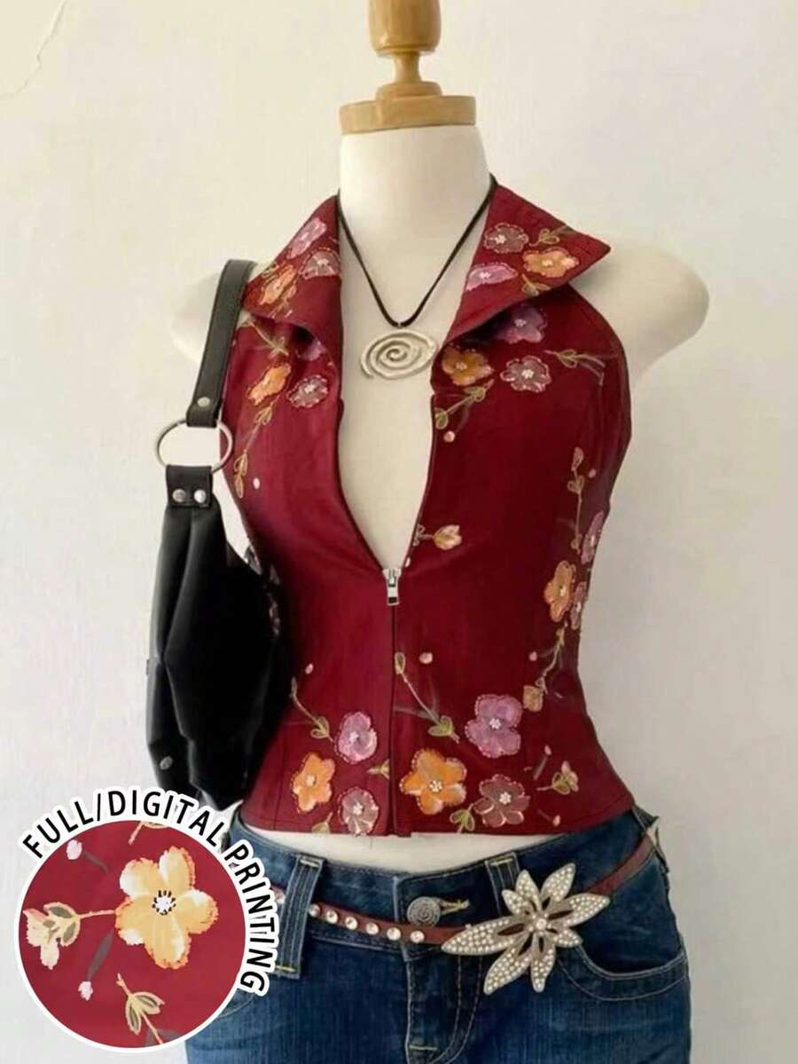 Lalippa Áo nữ in hoa, có khóa kéo, kiểu dáng thường ngày, đa năng. - Nhiều màu - Xem 1