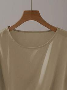 Franclia Elegant Short Sleeve Round Neck Ruffle Tie Bow Blouse, Khaki Color, Spring/Summer For Women - Khaki - View 5