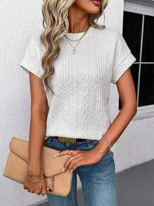 SHEIN LUNE 女士蝙蝠印花圆领短袖T恤，纹理面料 - 彩色 - 查看 6