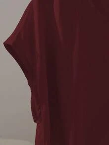 Franclia Blus Elegan Lengan Pendek Leher Bulat dengan Hiasan Ruffle dan Pita, Warna Khaki, Musim Semi/Panas untuk Wanita - Burgundy - View 5