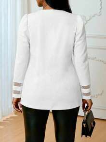 SHEIN Lady Áo khoác tay cánh hoa phối lưới, kiểu dáng thanh lịch, cỡ lớn, thích hợp cho người đi làm. - trắng - Xem 2