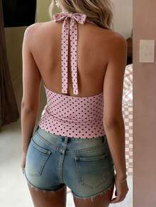 Áo tank top cổ yếm buộc dây sau lưng in kỹ thuật số dành cho nữ - Nhiều màu - Xem 2