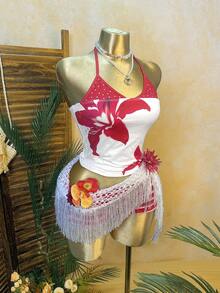 Glimmora 这款女士红色碎花二合一吊带背心性感十足，充满Y2K风格，适合海岛、海滩、度假、音乐节和派对等场合。 - 彩色 - 查看 5