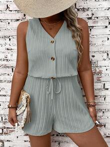 EMERY ROSE Plus Size Women V-Neck Casual Everyday Romper - Grey - View 5