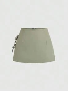 Sweetra 春夏蝴蝶结系带性感开衩A字迷你裙 - 綠色 - 查看 3