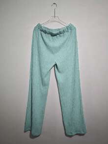 INAWLY 女裝純色簡約日常穿搭上衣和褲子套裝 2件 - 藍色 - 查看 3