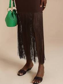 Vesra Women's Sleeveless Elegant Tassel Dress - Brown - View 6