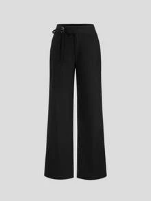 Sweetra Women's Slim Fit Elegant Office Wear Wide Leg Pants, Spring/Summer - Black - View 1