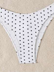 Swim Basics 女士黑白波点印花扭结系带比基尼套装，休闲度假款 - 白色 - 查看 4