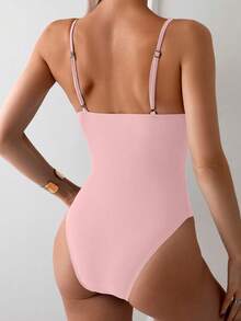 Swim Basics Women's Solid Color One-Piece Swimsuit For Vacation & Beach - Pink - View 2