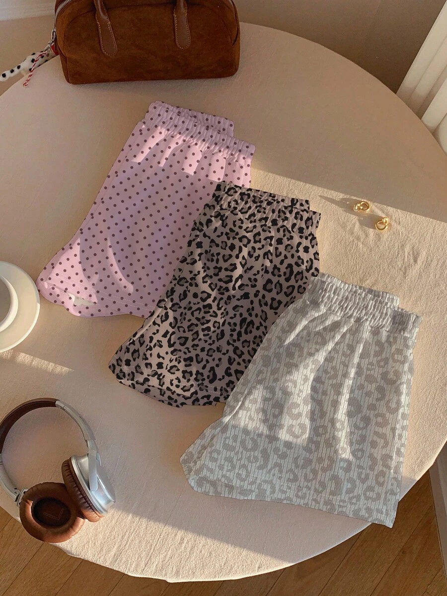 Comfortcana 3pcs Tree Branch Print Knit Loose Shorts - Multicolor - View 1
