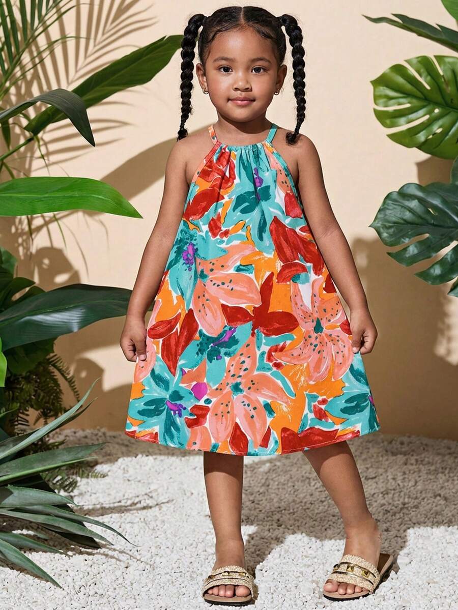 SHEIN Đầm chiffon họa tiết hoa nhí không tay cho bé gái - Nhiều màu - Xem 1