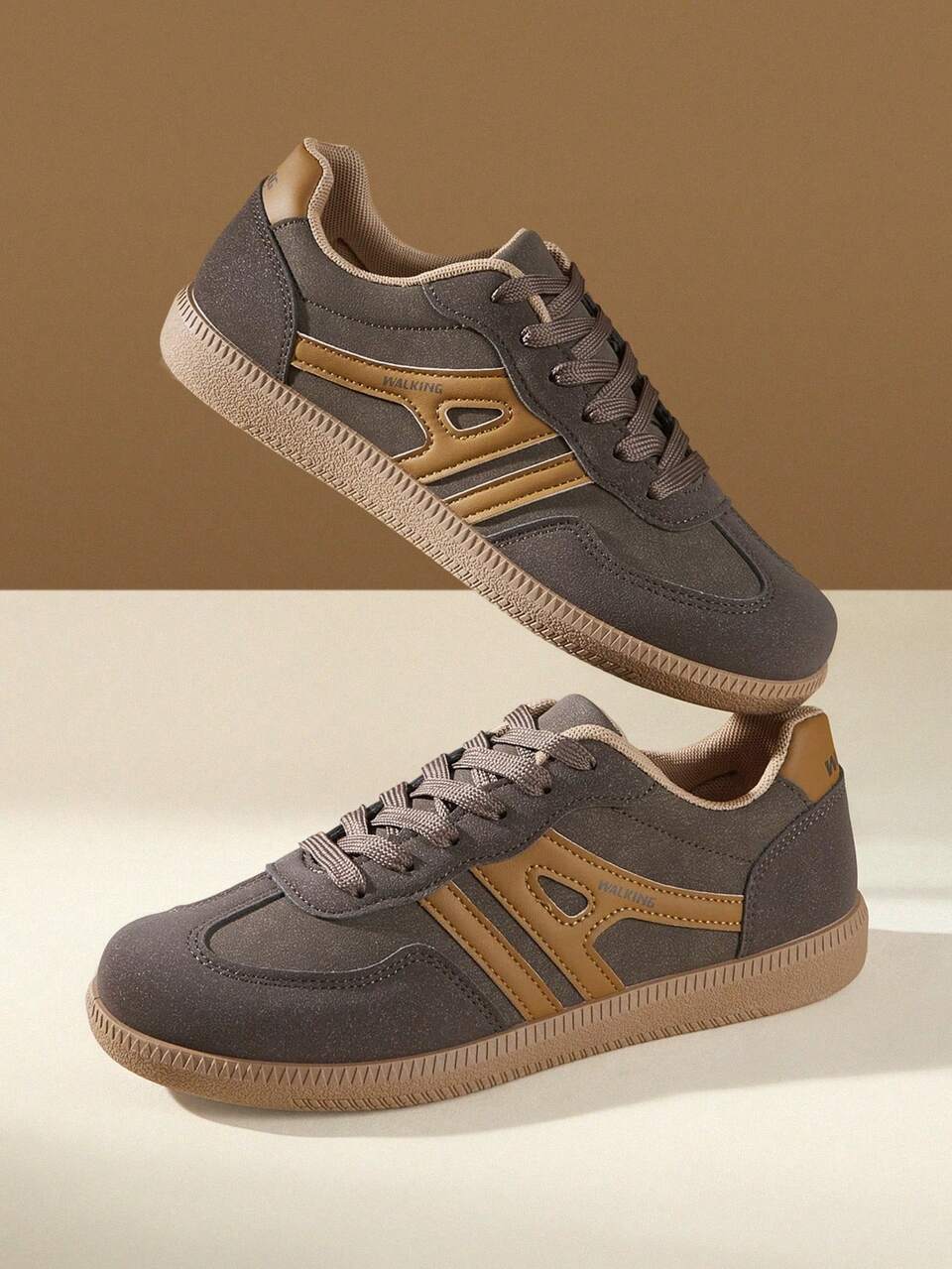 CUCCOO EASI Slouchy Style Retro German Training Shoes For Women, Coffee Brown Color Matching, Breathable Punching, Round Toe Flat Heel, Soft Sole Non-Slip, Niche Design Casual Shoes