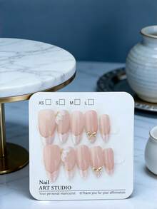10pcs Short Press On Nails Handmade French Multicolor White Pink Gold Blue Yellow Fake Nails Set Cute Adorable Design Acrylic Nail Tips For Party Daily Wear DIY Nail Art Supplies - White - View 3