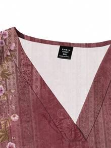 EMERY ROSE Plus Size Casual Minimalist Floral Print Shirt, Suitable For Summer - Multicolor - View 3