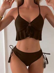 Swim Basics Bộ đồ bơi màu trơn dành cho nữ, thích hợp cho kỳ nghỉ và đi biển. - màu nâu - Xem 1