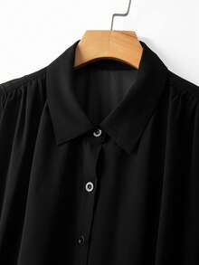 GlowEve CURVE Áo kiểu nữ cỡ lớn chất liệu chiffon dệt, cổ bẻ, không tay, dáng rộng, thanh lịch, thích hợp mặc hàng ngày, mùa xuân/hè. - màu đen - Xem 4