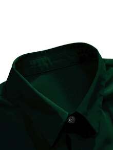 Genlund Men's Solid Color Front Button Short Sleeve Shirt And Shorts Casual Set, Holiday - Dark Green - View 3