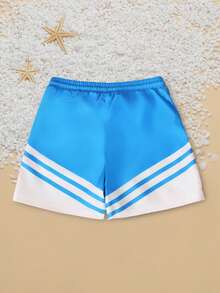 SUMWON 男童夏季泳裤，松紧腰带，棕榈树印花，热带沙滩度假短裤，速干泳装 - 藍色 - 查看 2