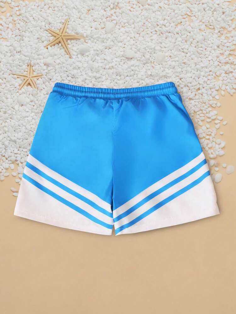 Boys Summer Swim Trunks With Elastic Waist Palm Tree Print Tropical Beach Vacation Shorts Quick Dry Swimwear