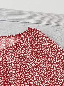Linhara Plus Size Women Casual All-Over Print Round Neck Shirt, Versatile For Daily Wear - Red - View 3