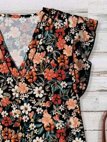 SHEIN LUNE Women's Casual Floral Print Shirt, Suitable For Summer,Summer Top - Black - View 3