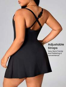 Rhythm Era Plus Size Solid Color Backless Twist Wrap Sports Dress Plus Size Dresses For Women Plus Size Workout Dress - Black - View 2