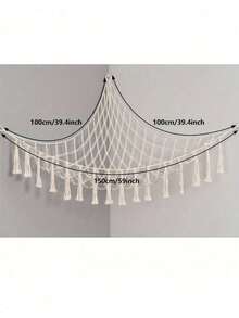 SHEIN 1PC Boho Stuffed Animal Toy Hammock Macrame Large Corner Mesh Toy Storage Hanging Wall Toys Organizer For Bedroom Decor, Cream(Without String Lights) 39.4" X 39.4" X 59" - White - View 6