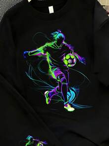 青少年男孩足球图案印花时尚两件套 - 彩色 - 查看 3