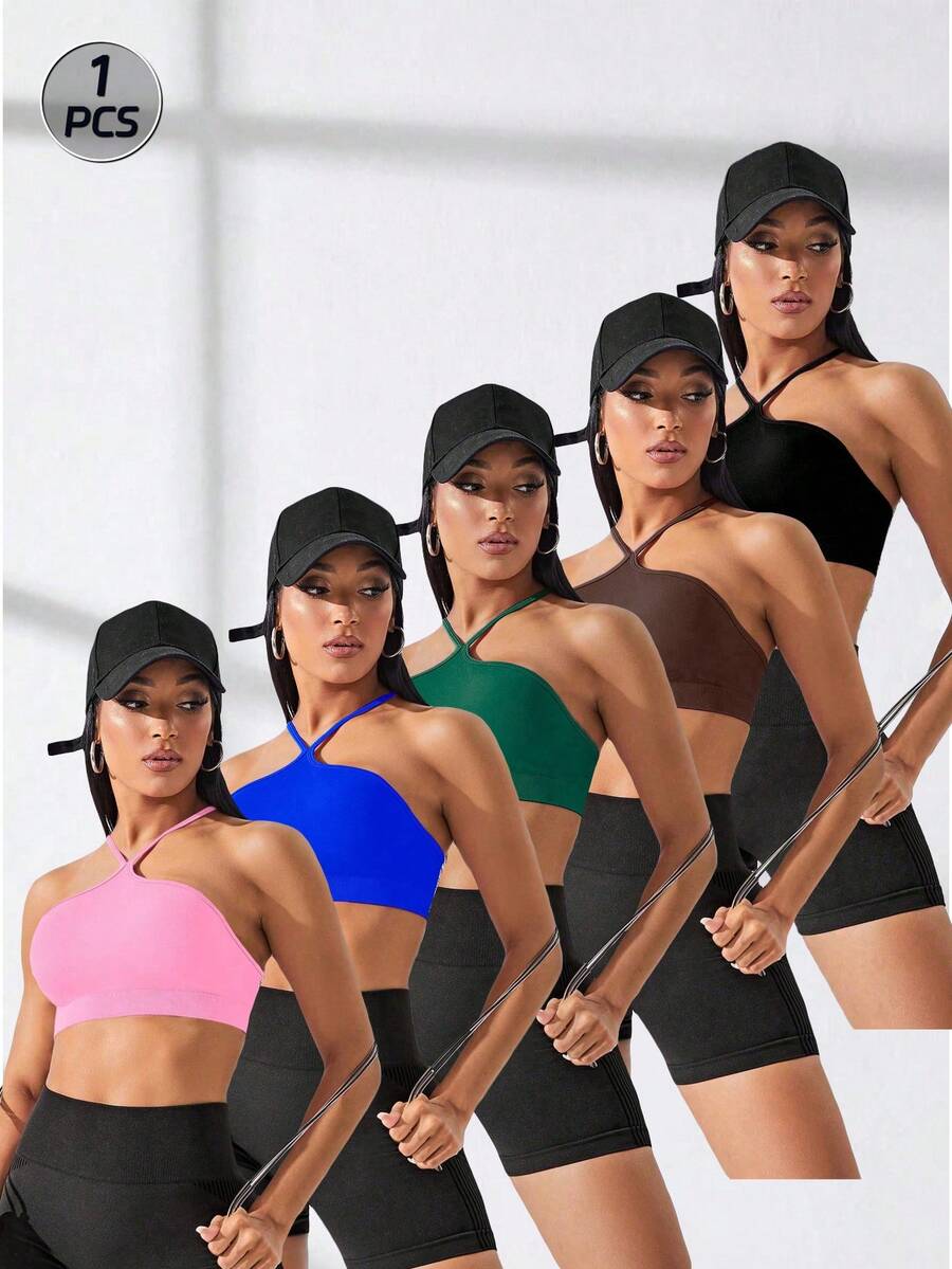 SHEIN Velisys 纯色短款运动吊带上衣 运动吊带上衣 - 淺粉色 - 查看 1