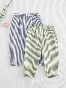 Cozy Pixies 2pcs Baby Boy Colorful Striped Elastic Waist Jogger Pants Set - Multicolor - View 2