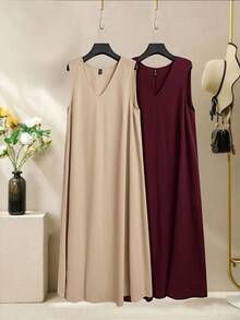 SHEIN Najma CURVE Plus Size Women V-Neck Casual Party Dress - Multicolor - View 8