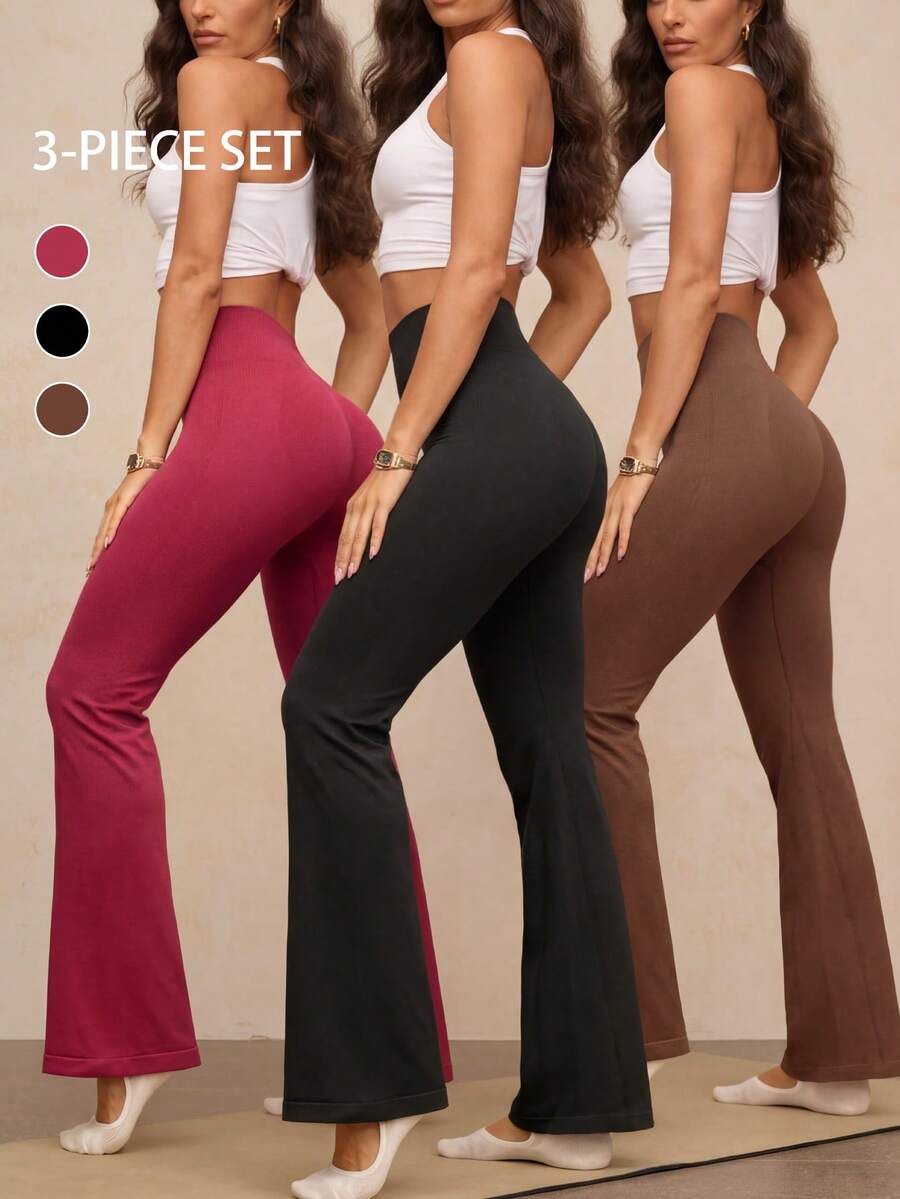 Activina Pantalones de chándal de cintura alta y pierna acampanada de unicolor para mujer - Multicolor - Ver 1