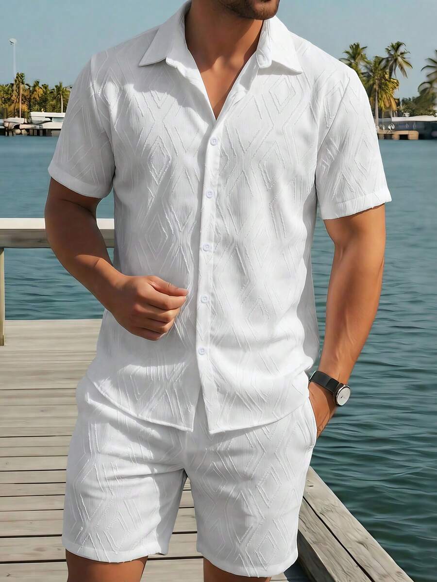 VENTUSAIL 男士休闲衬衫短裤两件套 - 白色 - 查看 1