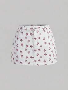 SHEIN MOD 大码女式休闲碎花牛仔迷你裙 - 彩色 - 查看 5