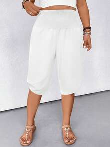 Linhara CURVE Women's Casual Drawstring Waist Bermuda Shorts, Slimming And Versatile - White - View 5