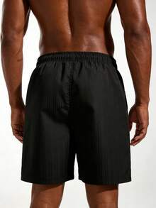 Solantero Plus Size Men's Solid Color Drawstring Waist Beach Shorts - Black - View 2