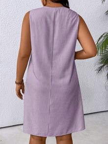 EMERY ROSE Plus Size Women Striped Pocket Casual Party Vacation Dress - Purple - View 2