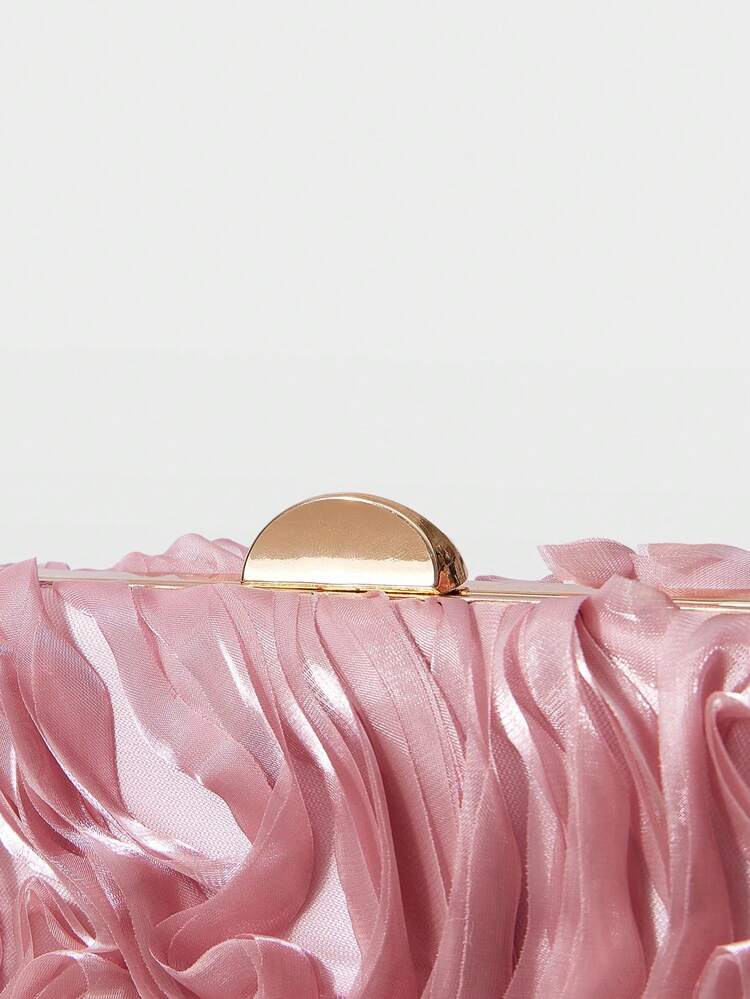 PREMIUM RUCHED KISS LOCK EVENING BAG - Watermelon Pink - View 7