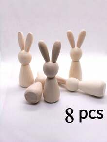8 piezas de figuras de conejo de resina sin pintar en blanco, manualidades de pintura DIY, estatuas de animales en miniatura para decoración de escritorio, oficina, estantería y hogar, ornamento artístico y creativo - 8Pcs - Ver 7