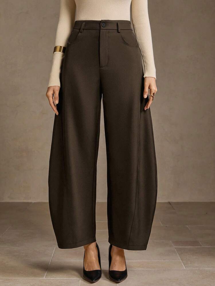 WOMEN'S CASUAL SOLID COLOR STRUCTURED SPLIT WIDE LEG PANTS