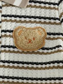 Playful Pals Conjunto de camiseta de manga curta e shorts listrados com estampa de urso para bebê menino - Caqui - Ver 4